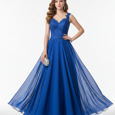 create a girl in a blue dress, on a white backgorund